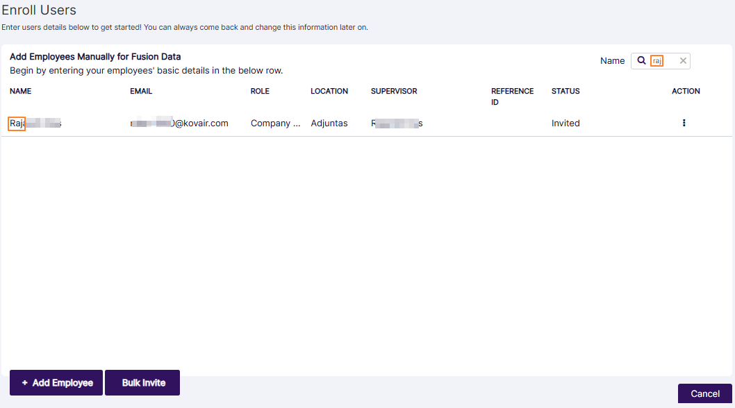 Search bar to find existing firm / company users