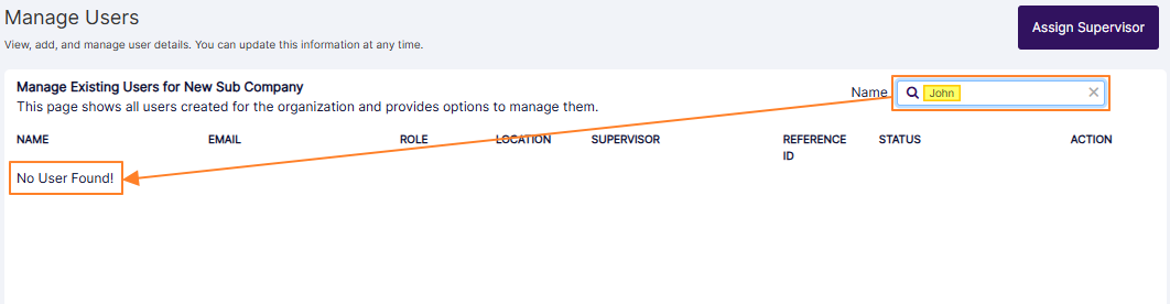 No matched users found after search operation is executed