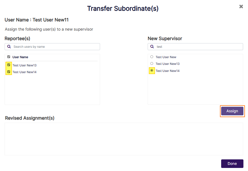 Clicking on the Assign button