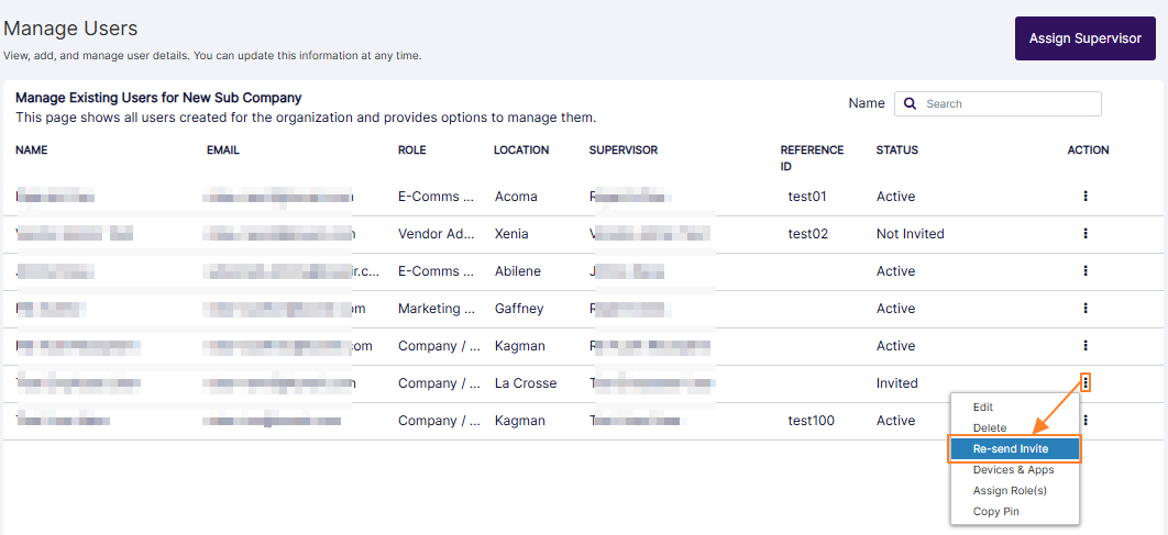 Re-send Invite menu option