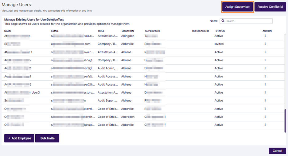 Assign Supervisor button