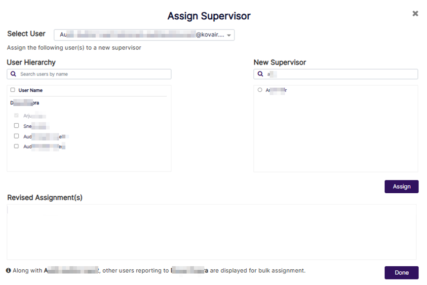 Assign Supervisor modal window