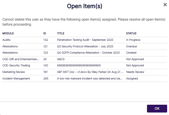 Open Item(s) modal window