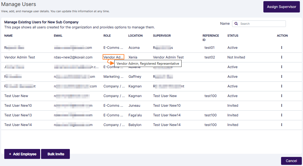 View of the assigned roles tooltip