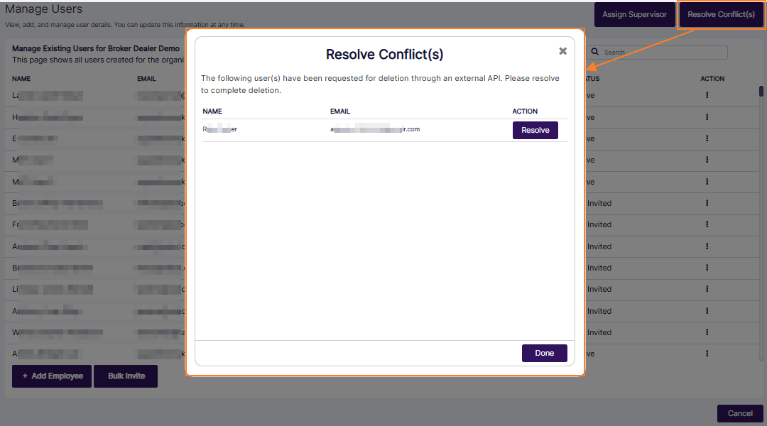 Resolve Conflict(s) modal window