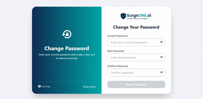 Change Password page view