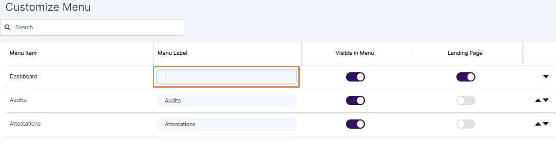 Editing menu item label