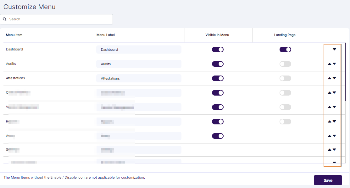 Enabled slider under the Landing Page column to set it as the landing page