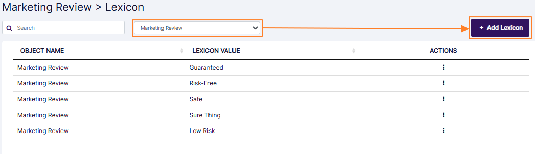 + Add Lexicon button