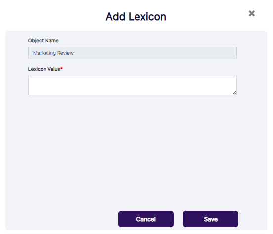 Add Lexicon modal window