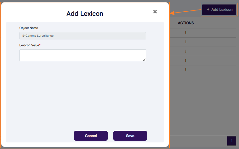 Add Lexicon modal window