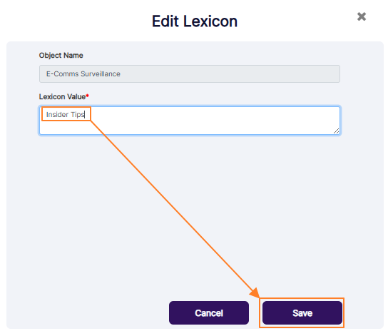 Edit Lexicon modal window