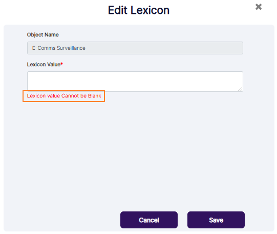 Validation on blank lexicon label