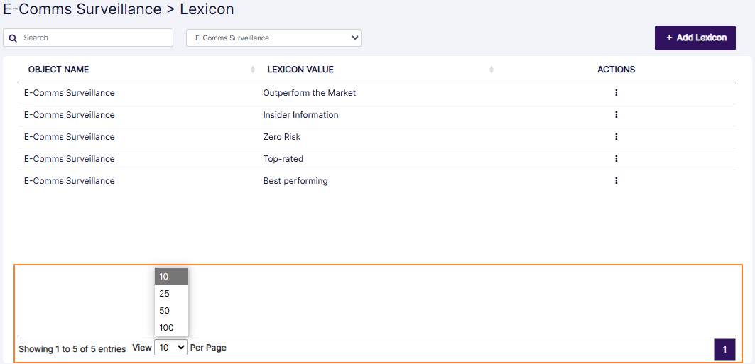 Lexicon pagination options
