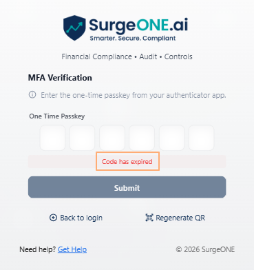 Error notification prompted when the MFA login token is expired