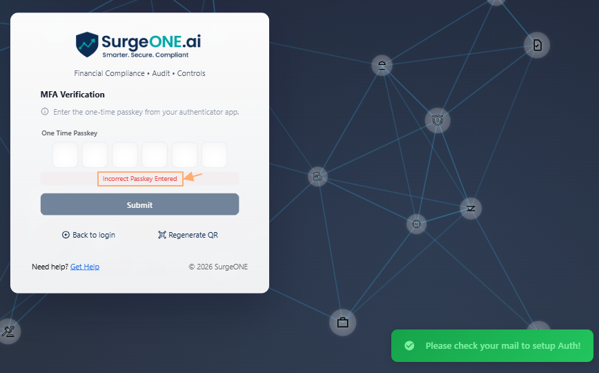 Entered Verification Passkey is invalid tooltip