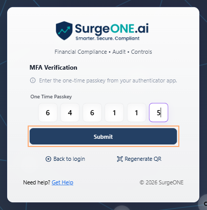 Submitting the scanned authentication passkey to login