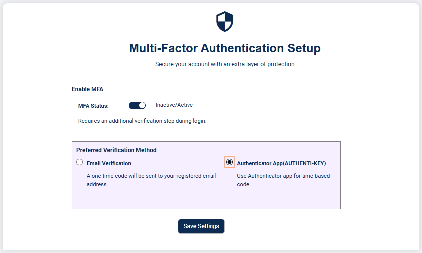 Selecting the QR code MFA option
