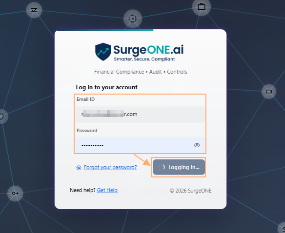 Entering own credentials in the login page to proceed to the MFA code input page when MFA is enabled