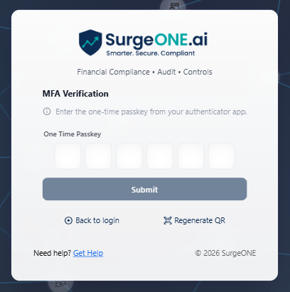MFA verification page view