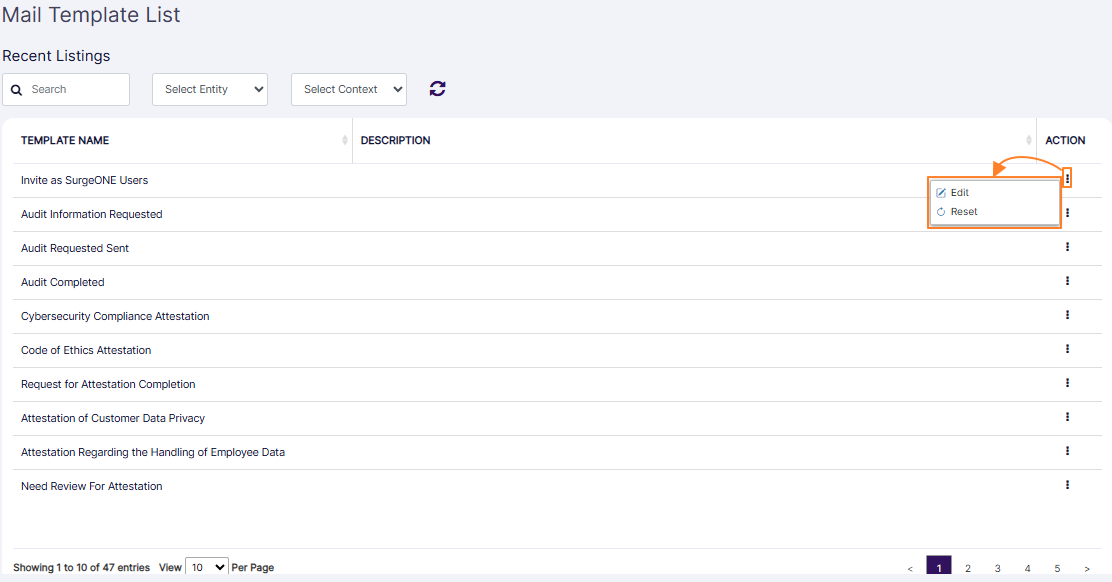 Row context menu options