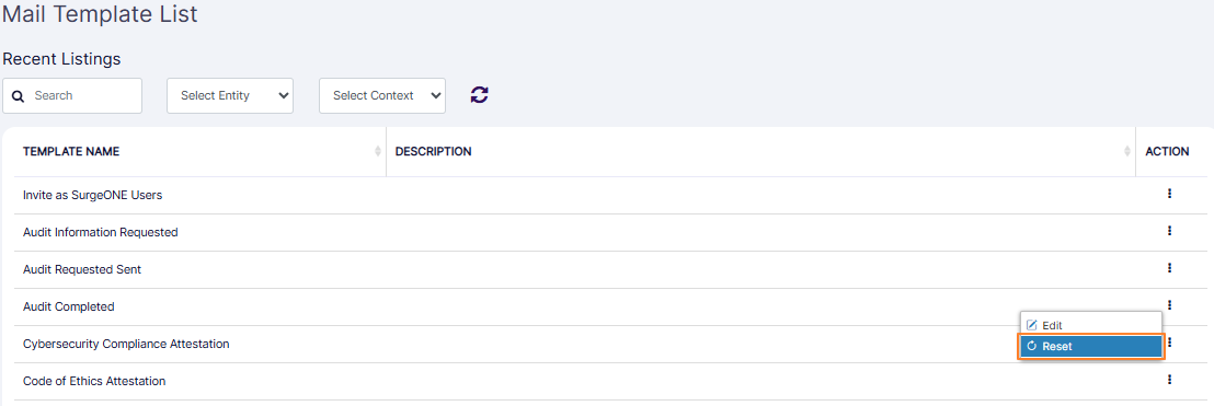 Row context menu option Reset