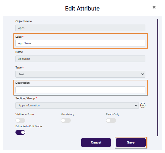 Edit option to edit system attribute