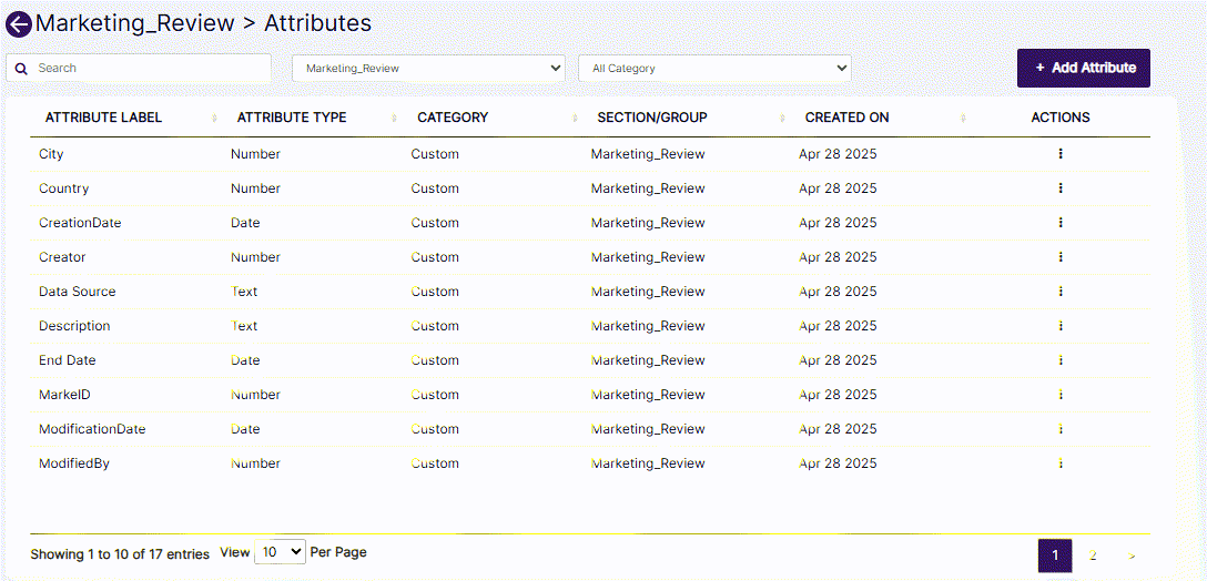 Edit option to edit custom attribute