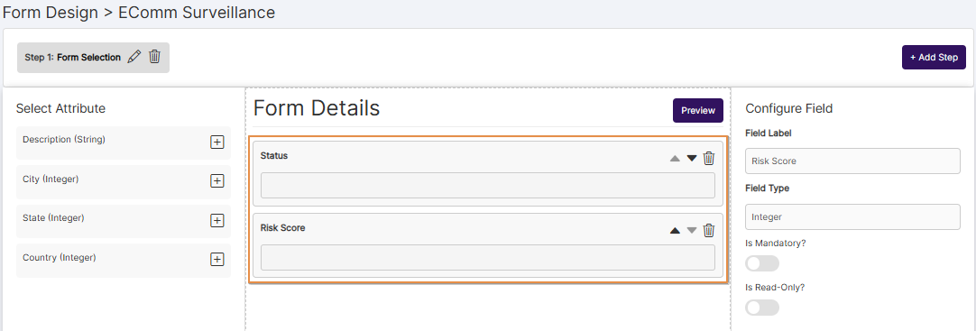 Selected Attributes included into the Form Details section