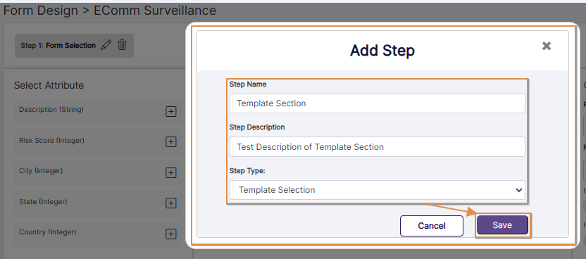 Saving a new Template Selection Step