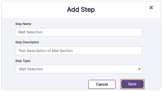 Saving a new Mail Selection Step