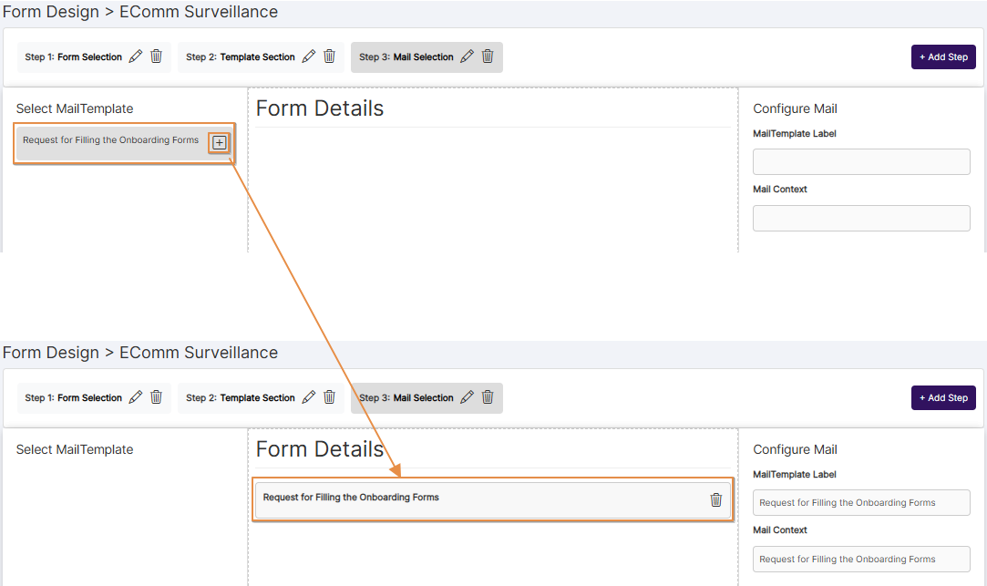Selected Mail Template included into the Form Details section