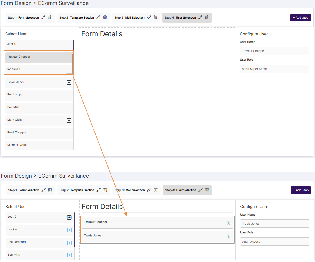 Selected users included into the Form Details section