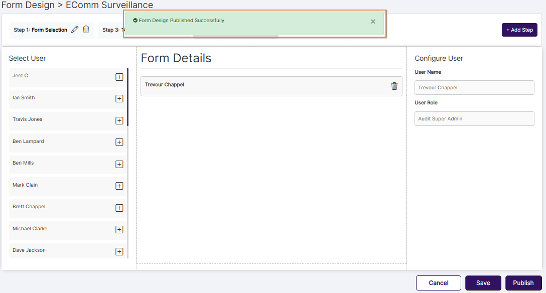 Success notification after publishing