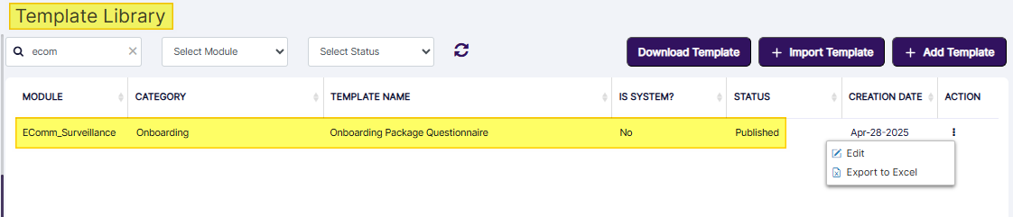 Published form visible in Template Library