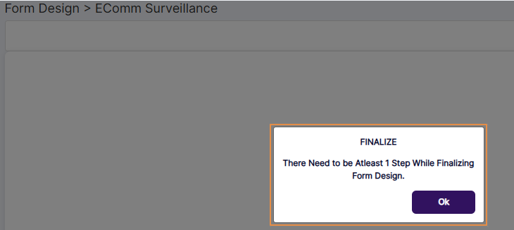 Validation prompt notifying that at least one configured step is needed to publish