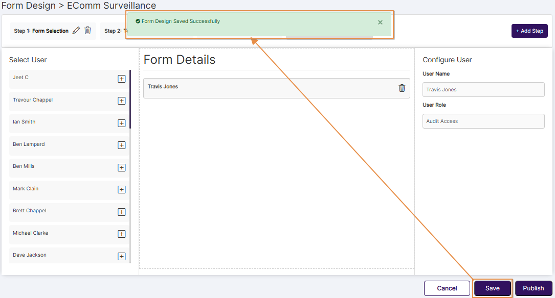 Success notification after saving