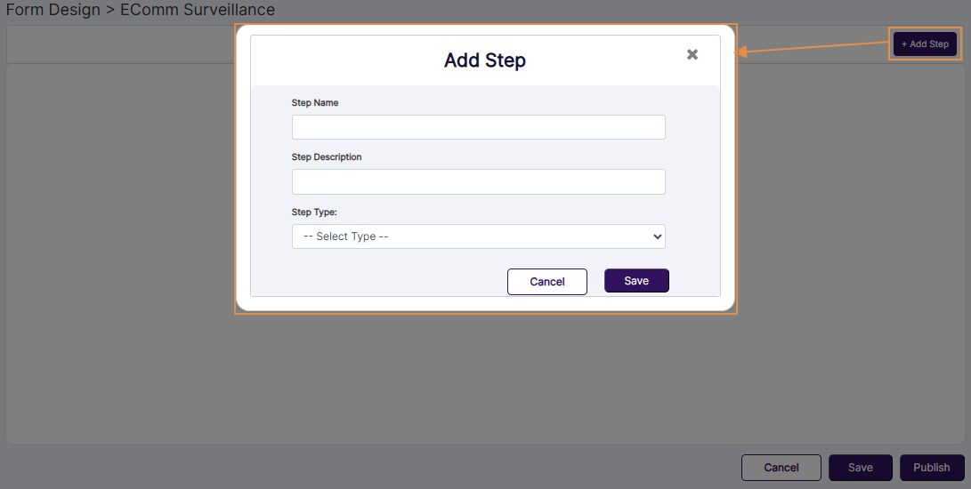 Add Step modal window