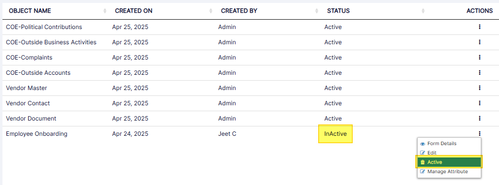 Menu option and status label changes