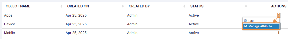 Manage Attribute context menu option