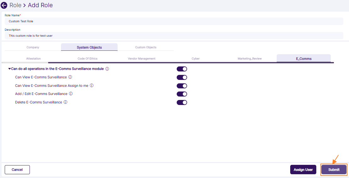 Button to save new custom role