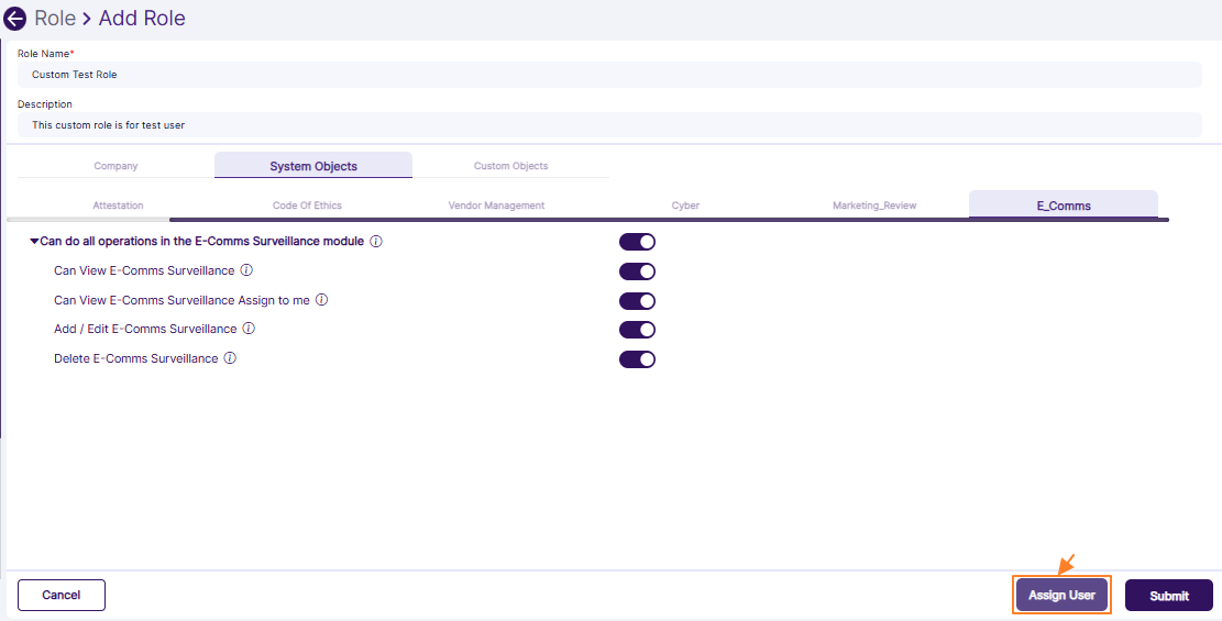Button to assign user(s) to new custom role