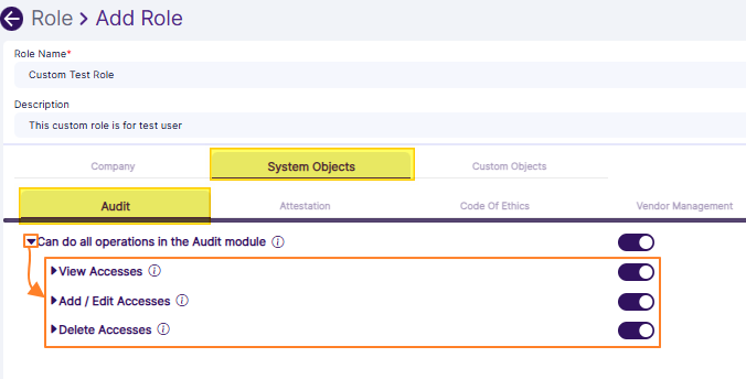 Audit module permission categories