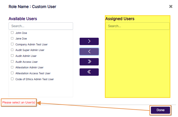 Validation to select user(s) to assign to new custom role