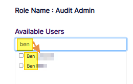 Search facility in the modal window to execute search operation among the listed users