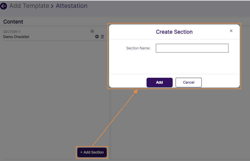 Create Section modal