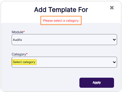 Tooltip prompted when Category is not selected