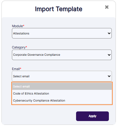 Loaded emails when Corporate Governance Compliance category is selected