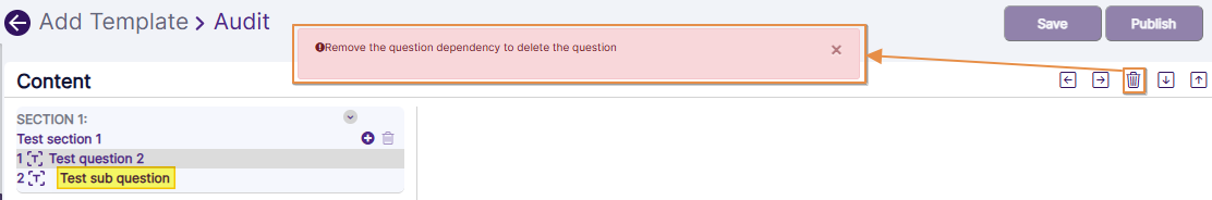 Cannot delete prompt if the question has one or more child questions