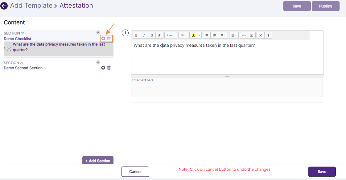 Add and Delete icon disabled for selected section during edit question mode